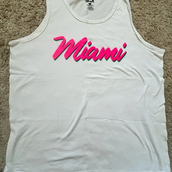Surf Style White Tank Top with Pink Miami Print - Picture 1 of 2